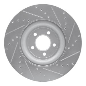 Jaguar XKR Brake Rotor (1) - Front Left - R1 Concepts - Drilled & Slotted - Silver - `06-`21